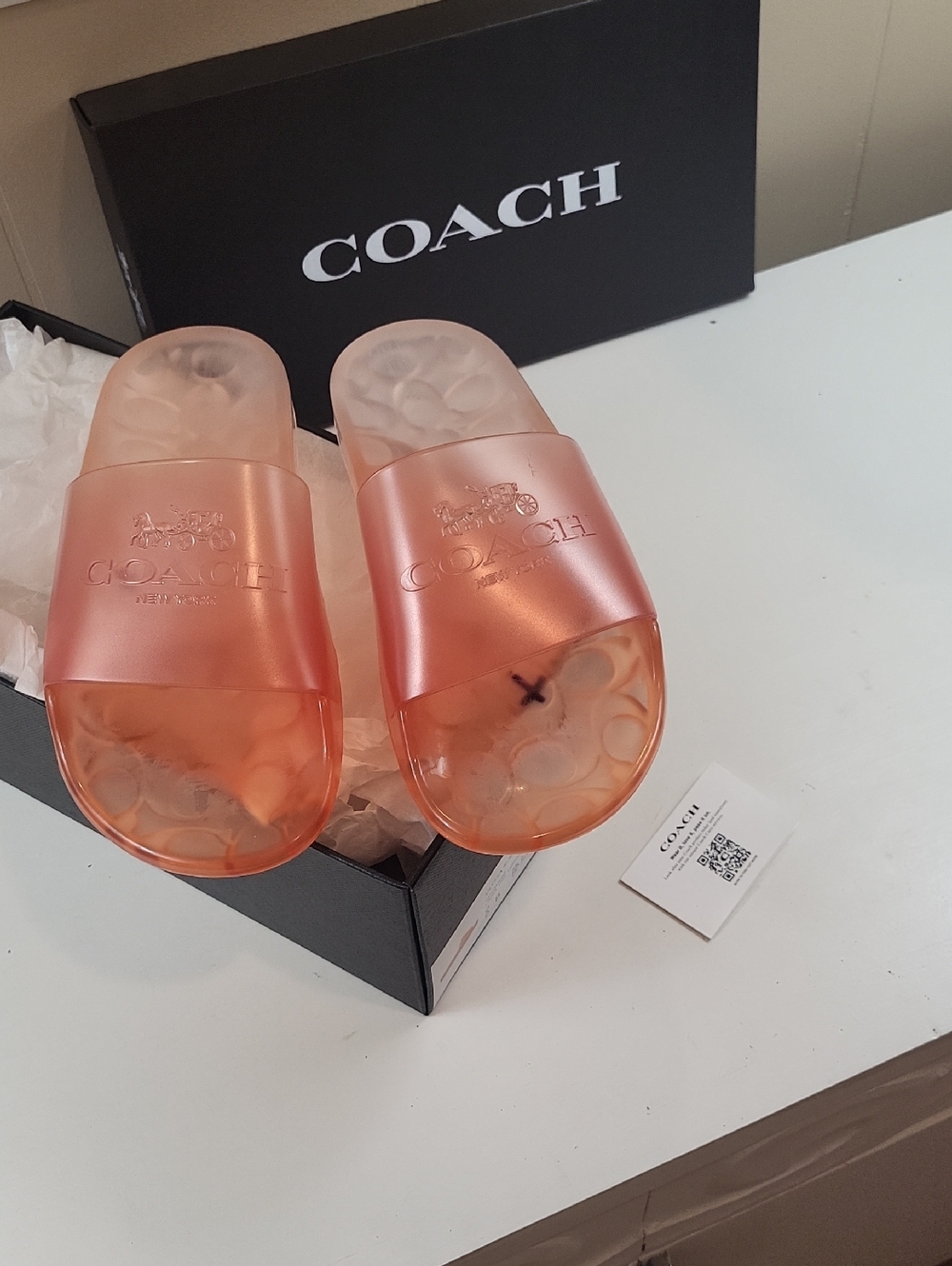 Nwt, COACH Transparent Orange Slide Sandals, Size 6 - Picture 4 of 7